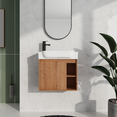 24" Floating Vanity with Geometric Ceramic Sink