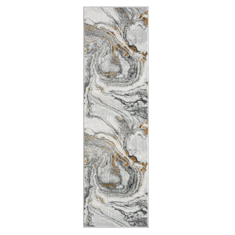 Ranheid Gray Marble Area Rug, Runner 2' x 7'