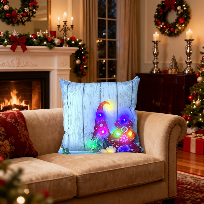 Christmas LED Pillows Holiday Gifts LED Pillows That Can Flash Or Stay On Two Mode Switching Printed Sofa Pillows Cushions Pillowcases