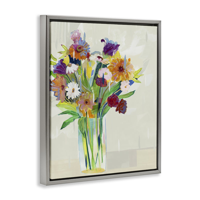 Cadre flottant dans un vase Bright Flower Assortment, design par Jill Martin, Cadre flottant gris lustré, H 31 po x l 25 po