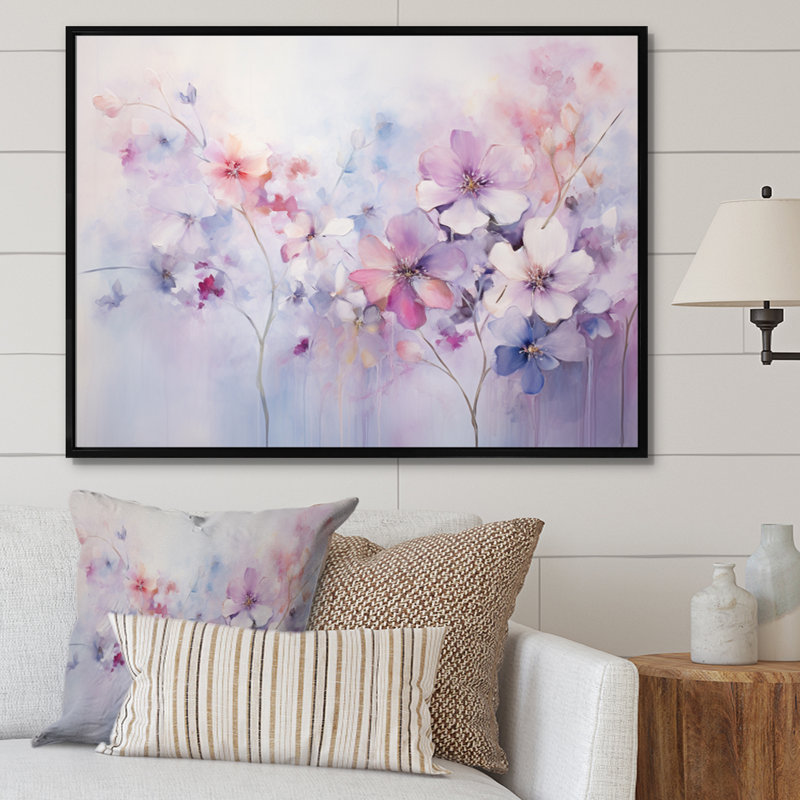 «Purple Dreamy Florals I - Abstract Botanicals», art mural encadré, H 24 po x l 32 po x P 1 po, Cadre flottant noir