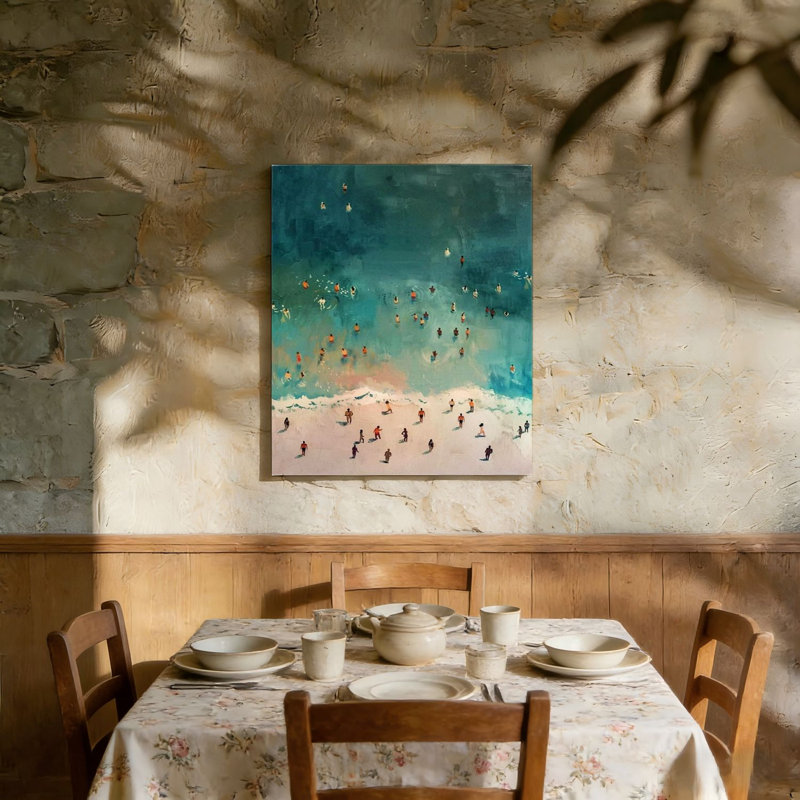 "Green Beachs", minimaliste, natation, esthétique, fond en bois, toile de fond, décoration murale, art mural 36 "x 24"