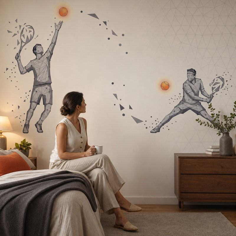 Papier peint mural géométrique low poly représentant du tennis, 140"x108", Peel and Stick