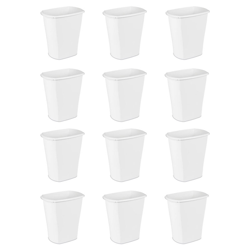 Sterilite White Ultra Plastic Wastebasket Trash Can, 15.87'' H x 10" W x 15" D, 12