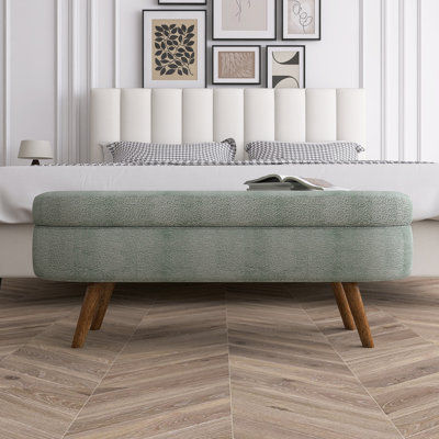 Banc de rangement ovale avec repose-pieds en bois d'hévéa