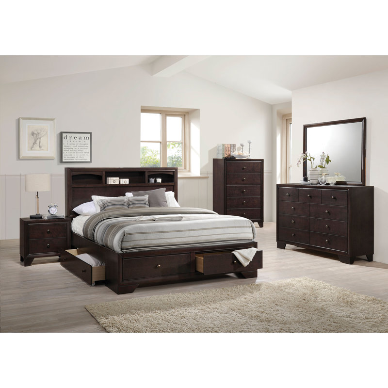 Aloyzas Bookcase Platform Bed in Espresso, Queen