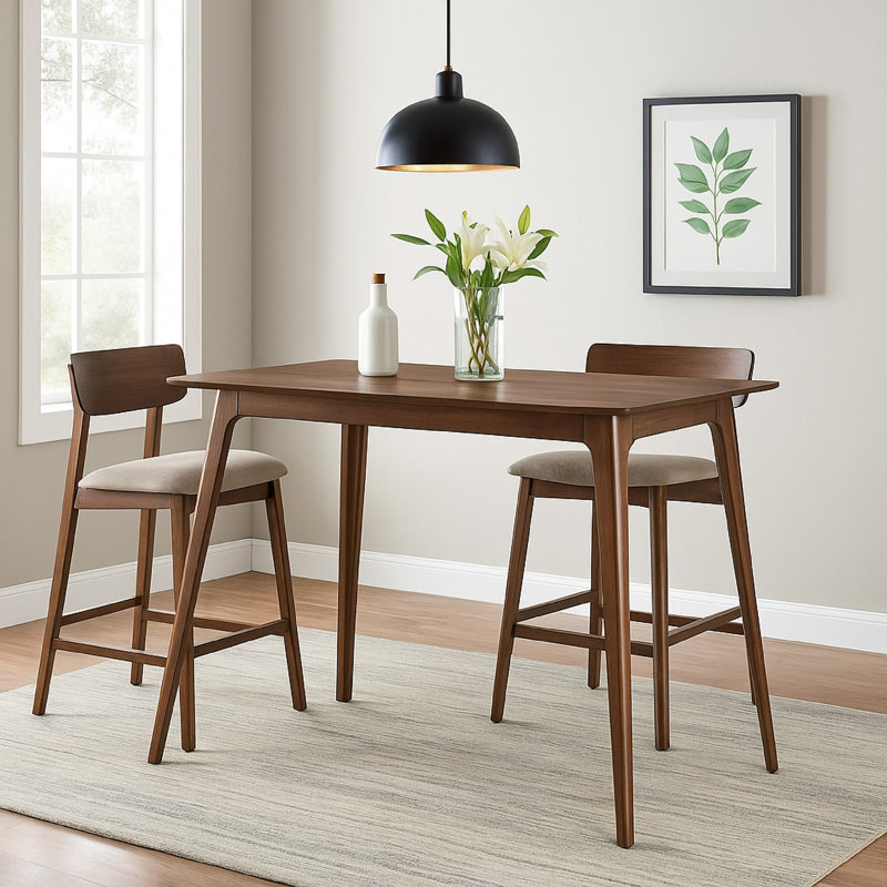 Table de hauteur de comptoir Scar avec pieds fuselés, bois 59 po, Brun