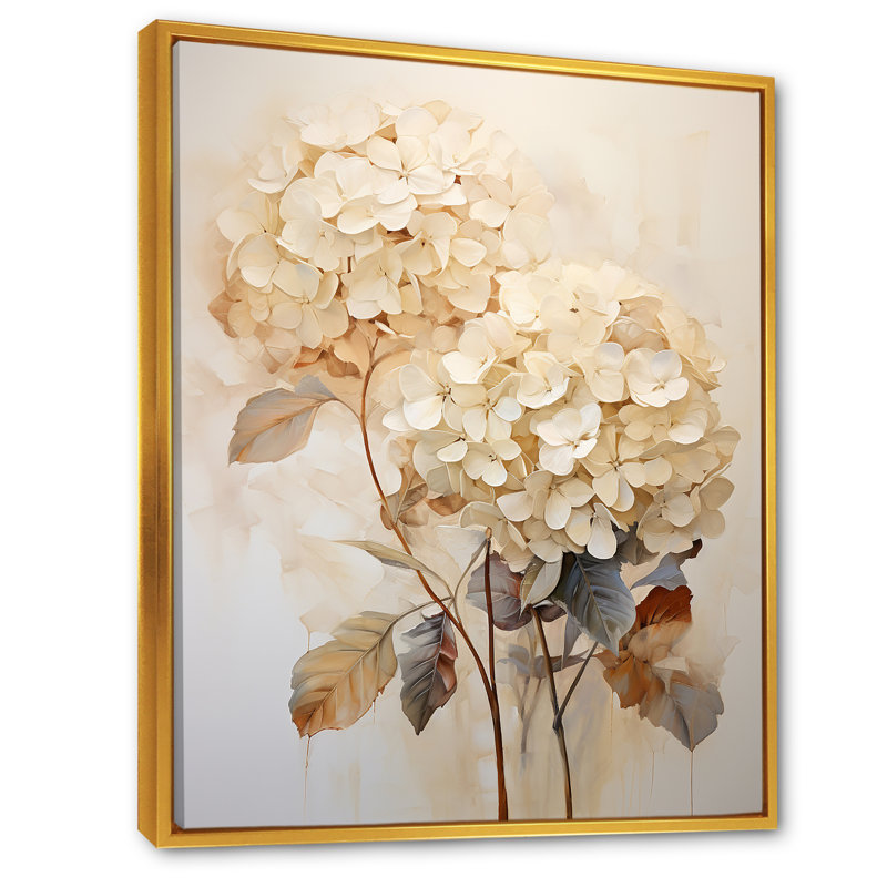 Hortensia rétro minimaliste I, Cadre flottant doré, H 20 po x l 12 po x P 1 po