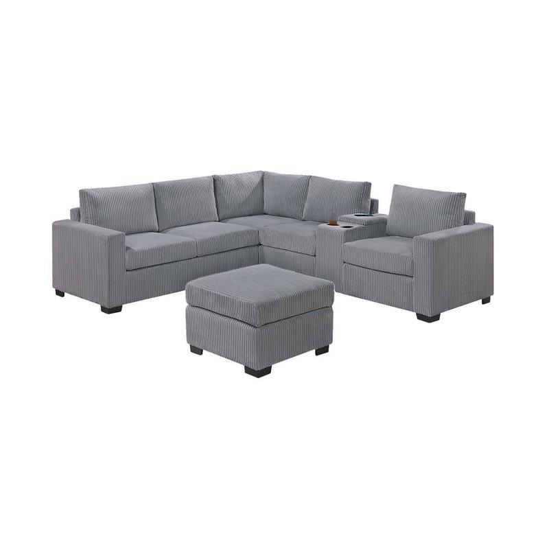 Ensemble de canapé-lit modulaire moderne et fonctionnel en velours côtelé gris clair avec repose-pieds et salon, Gris clair