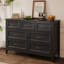 Commode de ferme noire à 7 tiroirs de 120 cm (47,1 po) avec plateau en bois-114193921