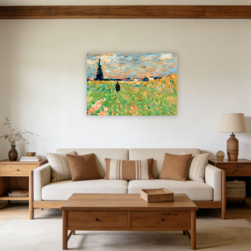 Vibrant Field Wanderer, cadre en bois à l'arrière intégré, impression sur toile impressionniste, l 36 x L 24