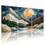 Ensemble de 3 toiles murales imprimées représentant un paysage de montagne avec pleine lune et reflet de rivière-1869177331