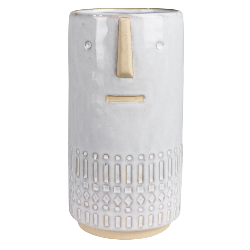 Monte Vase With Face, Ceramic - Sm, 8" H x 4.25" W x 4.25" D