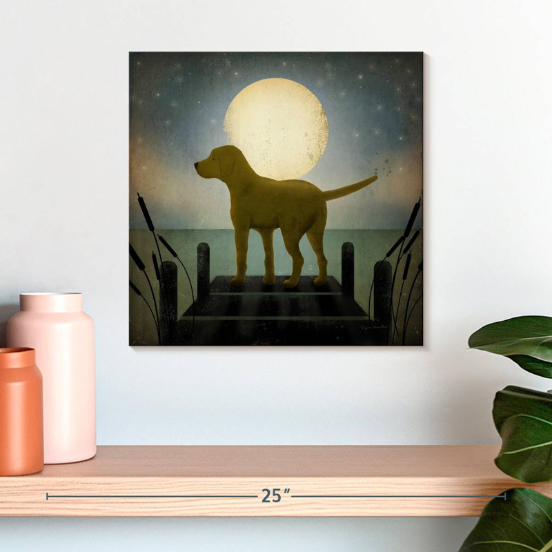 Chien jaune au lever de la lune, H 16 po x l 16 po