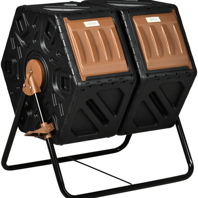Dual Chamber Compost Tumbler, 34.5 Gallon - Outdoor With Fluent Ventilation Framework And Solid Steel Construction Tumbler Bin Chamber, Legs, 24 Holes, Rotate For Intriguing Gardens