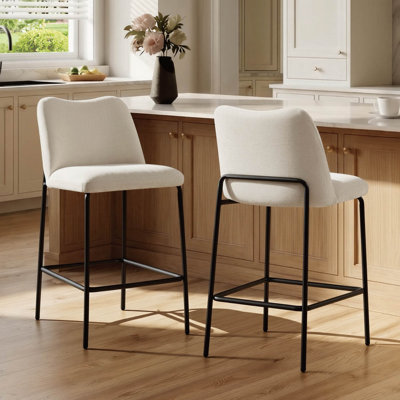 26" Modern Upholstered Counter Height Bar Stools With Curved Backrest