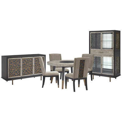 Round Dining Table With 4 Host Chairs Server And Display Cabinet