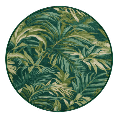  Washable Tropical Greens Hawaiian Area Rug
