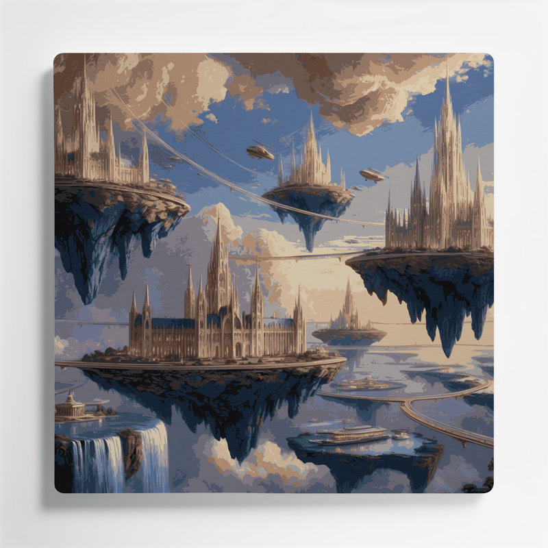 Art mural gris Sci Fi Floating Island Metropolis