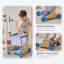 Teams Kids Pretend Play Panier d'épicerie en bois + 13 accessoires alimentaires et roulettes pour tout-petits de 3 ans et plus