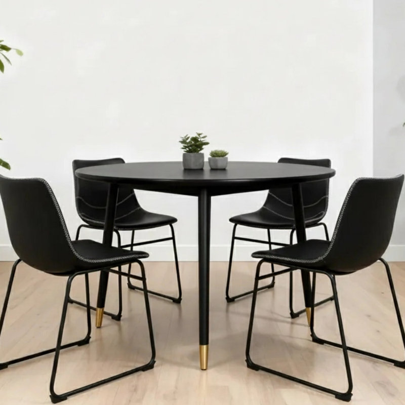 Doucoure Round Solid Wood Base Dining Table, Black