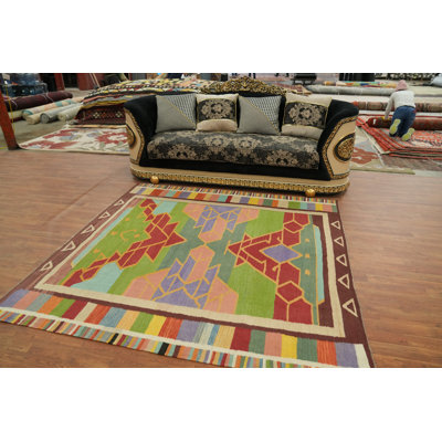Tapis géométrique carré en laine à motif géométrique 7 x 7
