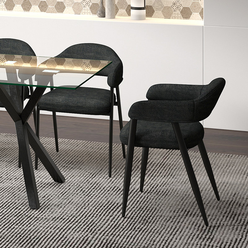 Chaise avec accoudoirs à dossier rembourré en tissu Unst, Gris anthracite