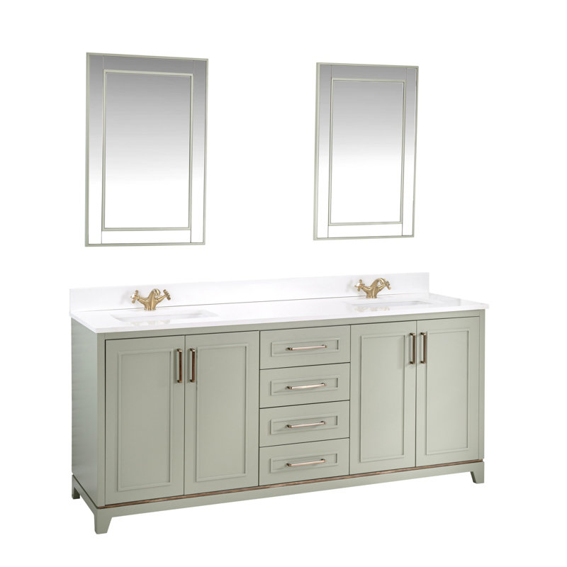 Ensemble de meuble-lavabo double 70,7 po avec miroir Chyrl, Vert