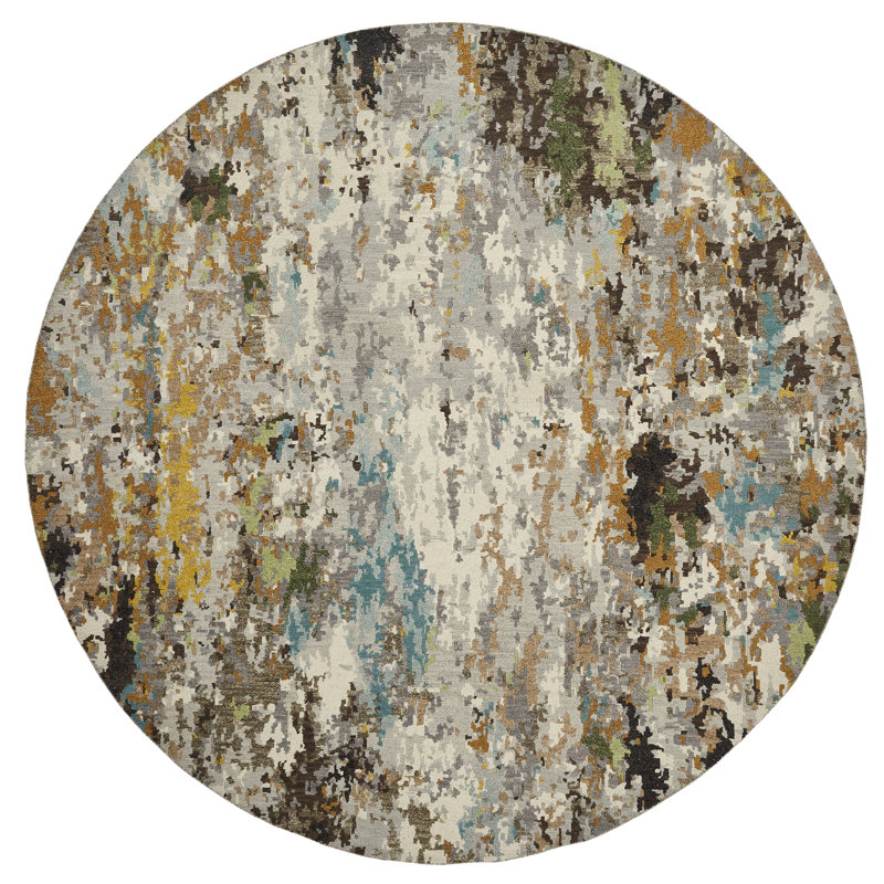 Tapis abstrait en laine tissé à la main et à plat Rowberrow, Rond 8 pi