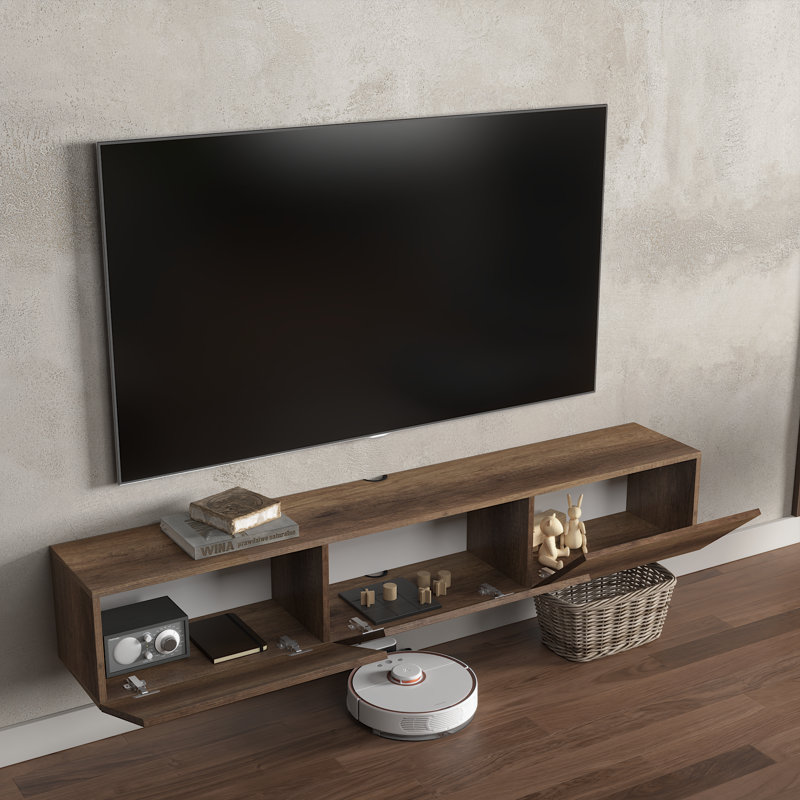 Colima Modern Floating TV Stand Up to 80" TVs Wall-Mounted Media Console with Storage Cabinet, Walnut