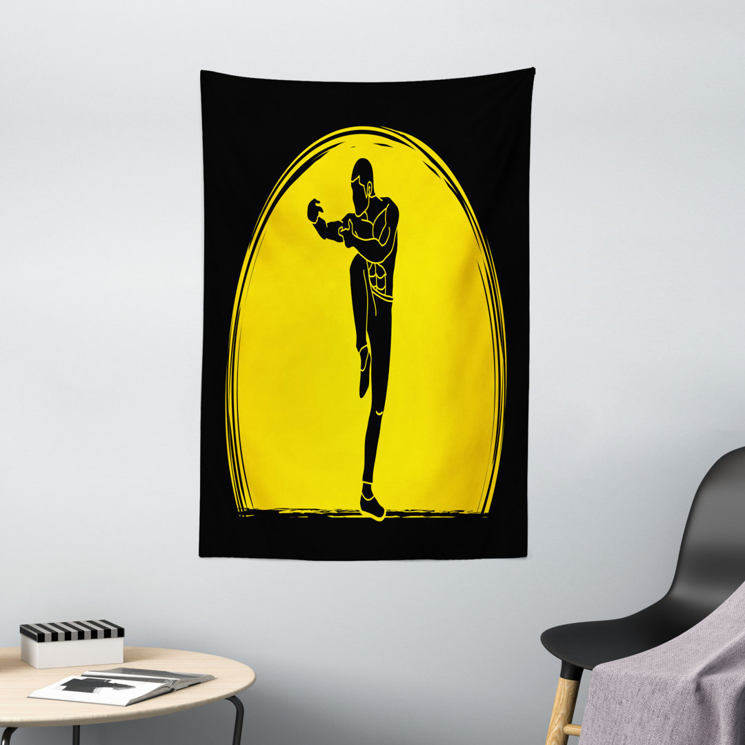 Wandbehang Bicolour Design Eastern Martial Art Posed Mann Silhouette auf Mond