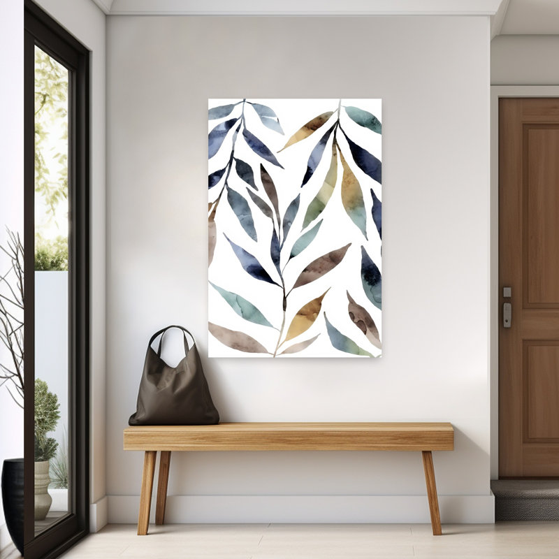 Aquarelle, feuilles, art mural abstrait contemporain, 60" H x 40" W