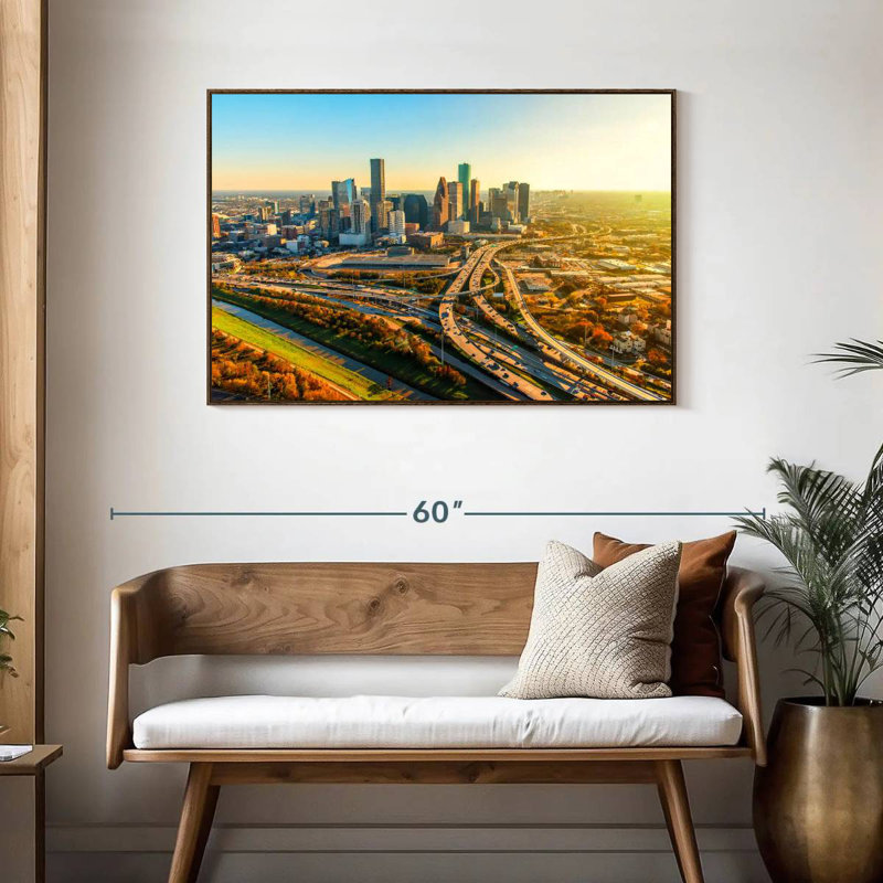 Golden Houston Highway, 43 po x 29 po, Cadre flottant noyer