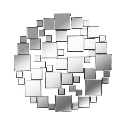Modern Round Mosaic Frameless Beveled Wall Mirror, 36"