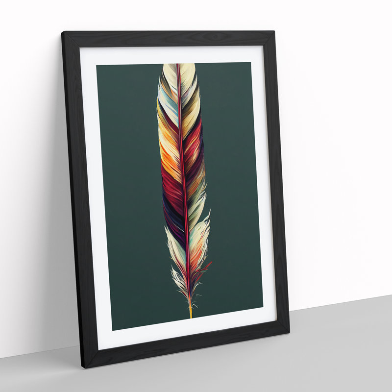 Colourful Feather No.1 - Wall Art, Black Framed, 66cm H x 48cm W x 2cm D, White