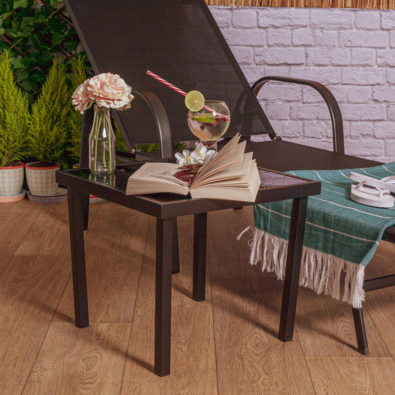 Sussex Sun Loungers and Table Set - 2 Garden Adjustable Loungers with 1 Side Table - Modern Design, Black