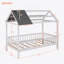 Twin Size Wood House Bed With Fence,White+Grey-1076299758
