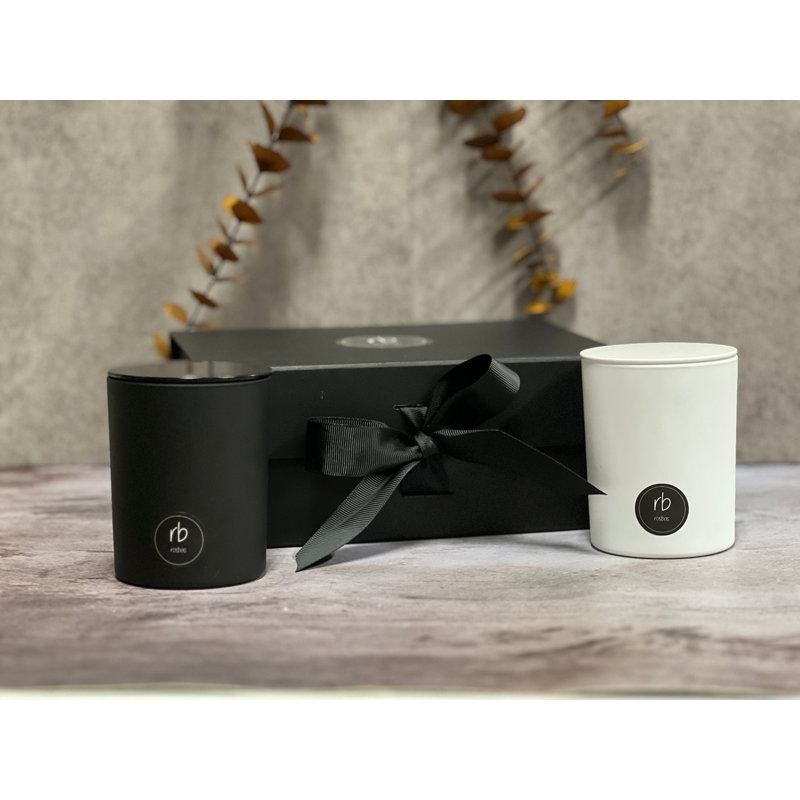 Ensemble-cadeau de bougie parfumée en bois de santal, Noir et blanc