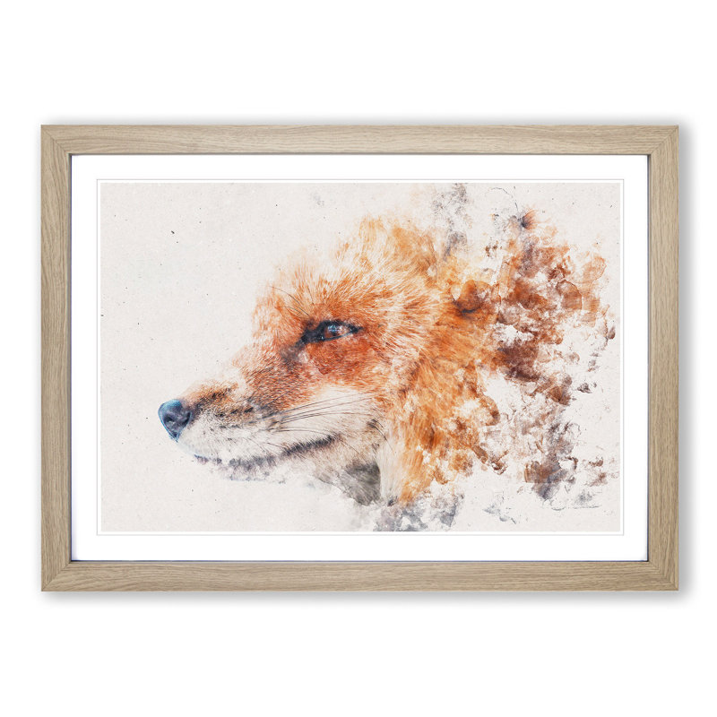 Profile of a Red Fox - Picture Frame Graphic Art Print, 24cm H x 33cm W x 2cm D, Oak Framed