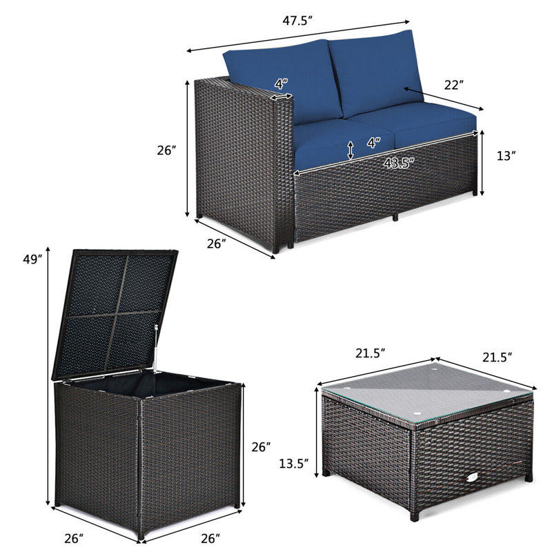 Garren 8 - Person Patio Conversation Set with Cushions, Navy