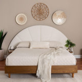 Bernice Japandi Cream Boucle And Walnut Brown Wood Bed