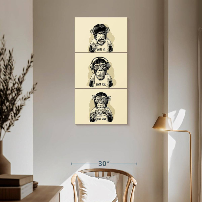 Hipster Wise Monkeys, H 62 po x l 30 po