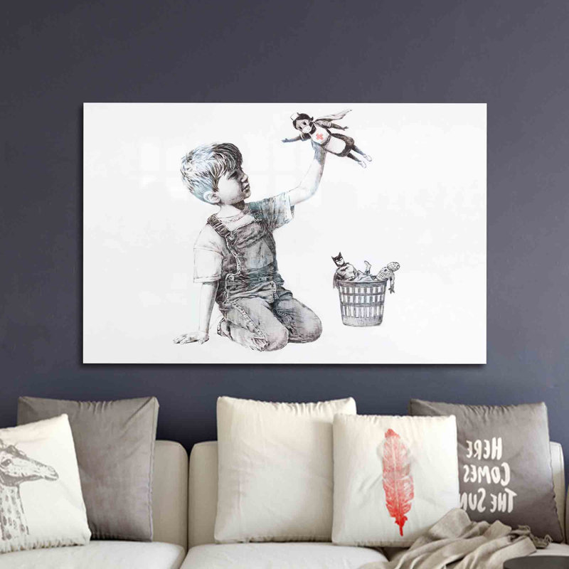 Art mural en verre trempé avec graffiti emblématique de Banksy, parfait pour la décoration moderne de la maison | Rectangle