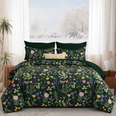 Ensemble d'édredon 7 pièces à motif floral en microfibre toutes saisons