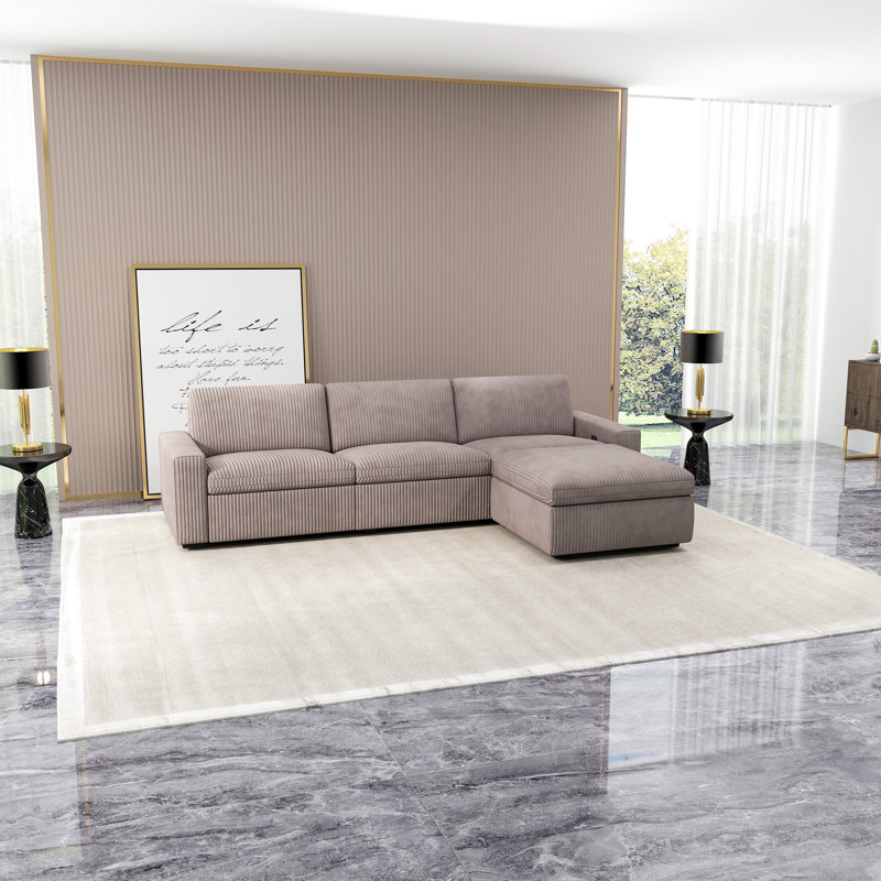 Milred 4 - Piece Upholstered Sectional, Brown Corduroy