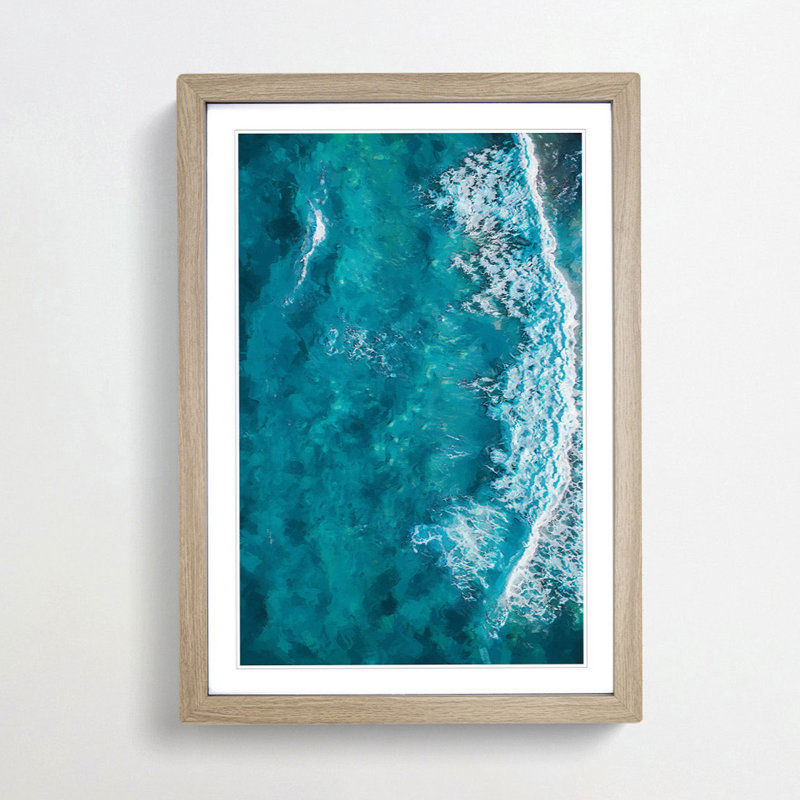Waves in Brisbane Australia - Picture Frame Graphic Art Print, Oak, 50cm H x 35cm W x 2cm D