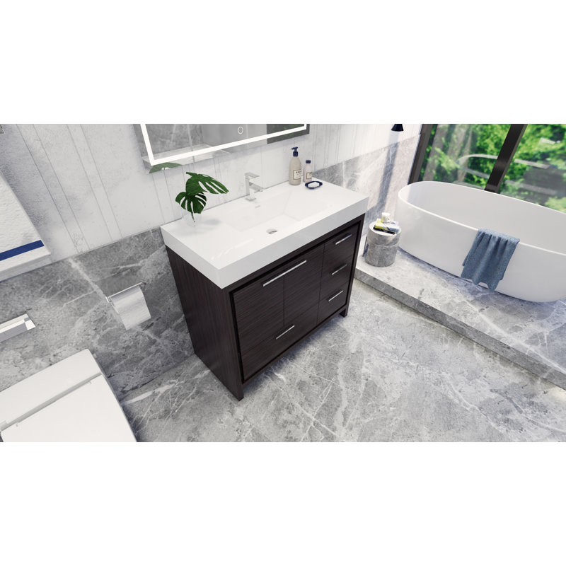 Meuble-lavabo simple 42 po Charmante, Chêne gris foncé, Chrome
