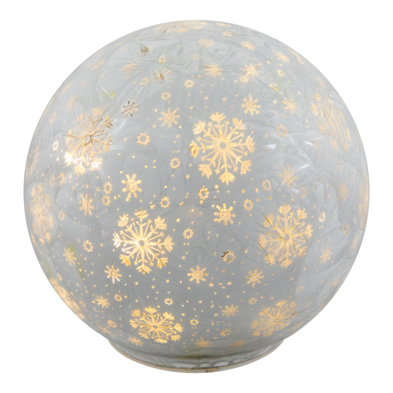 Décoration de Noël en forme de globe de flocons de neige à DEL - 6 po - blanc