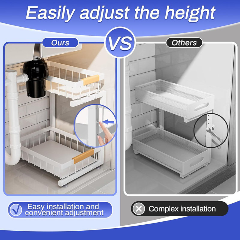 Rangement sous évier - blanc, paquet de 2 - étagère de rangement extensible à 2 niveaux pour armoires de cuisine et de salle de bain