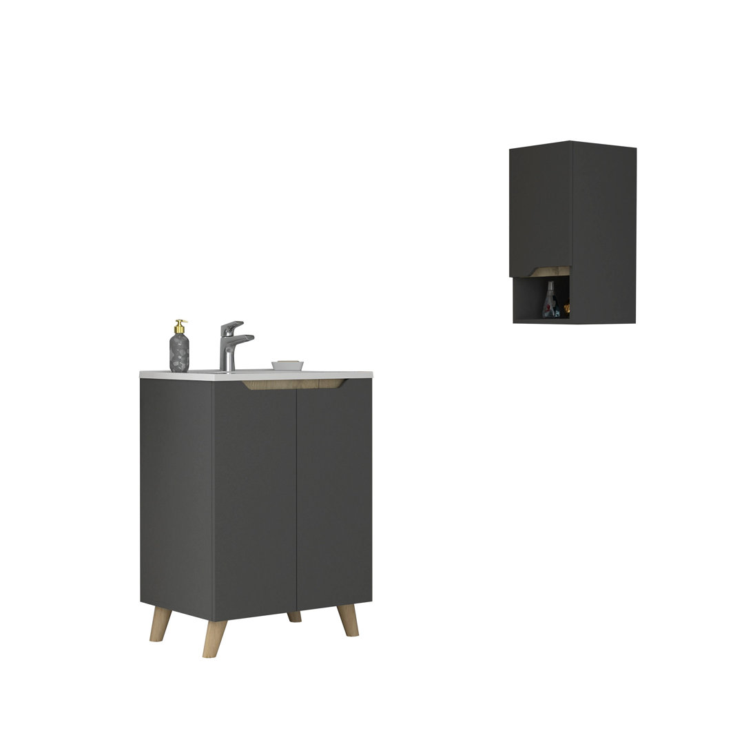 Set Laurent, Freestanding Bathroom Cabinet With Sink + Wall Cabinet
